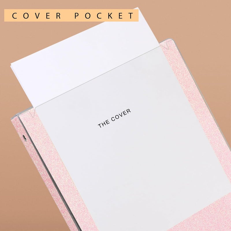 Nature Touch Glitter 1 Inch Binder Organizer (10.5'' x 11.5'') - Waterproof Durable View Binder, Holds 8.5'' x 11'' Letter Size 300 Pages, Pale Pink - Image 5